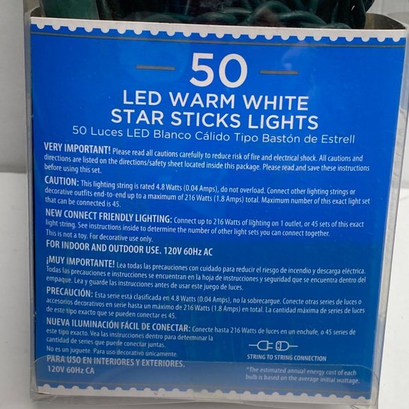 Holiday Time Warm White Star Sticks Lights String Party Christmas Event - Picture 3 of 5